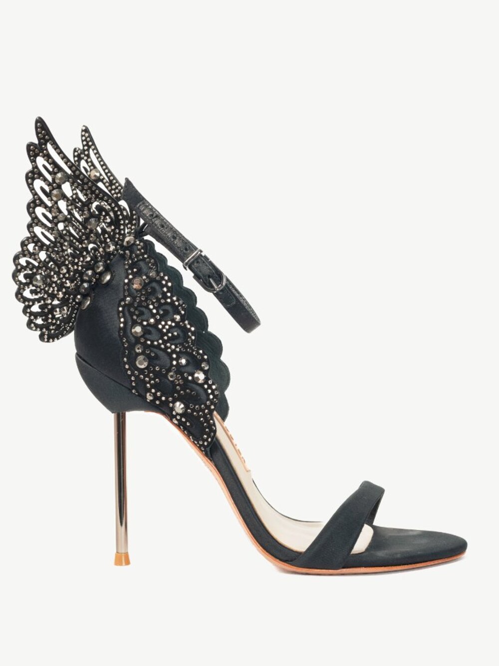 Sophia Webster Evangeline "Black" Crystal-Embellished Satin Sandals